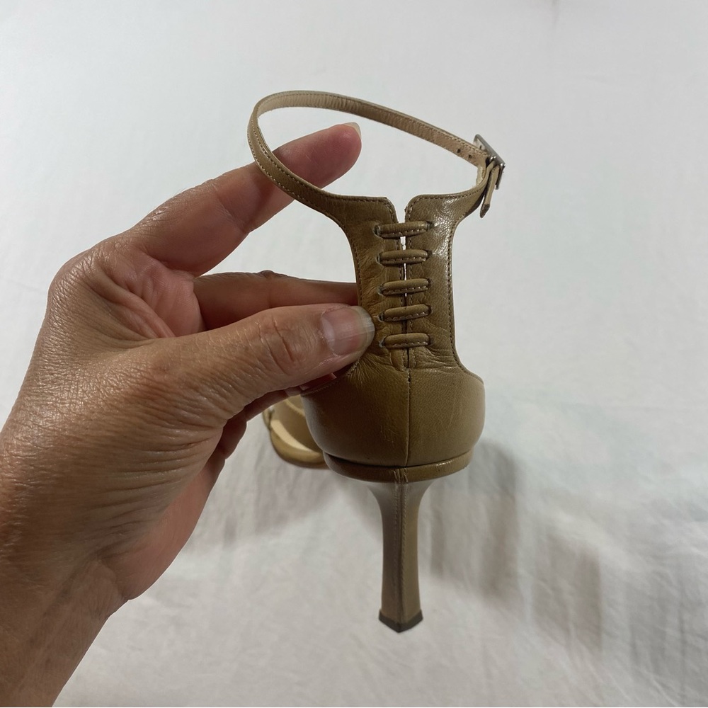 Jimmy Choo Beige Strappy Heels Leather Open Toe Strappy Beige  38 size - Picture 5 of 8